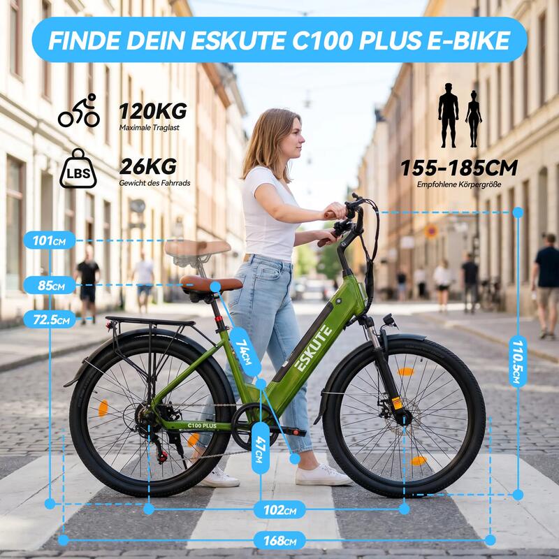Bicicletă electrică ESKUTE C100 Plus 26" pentru navetiști, baterie 36V 13Ah