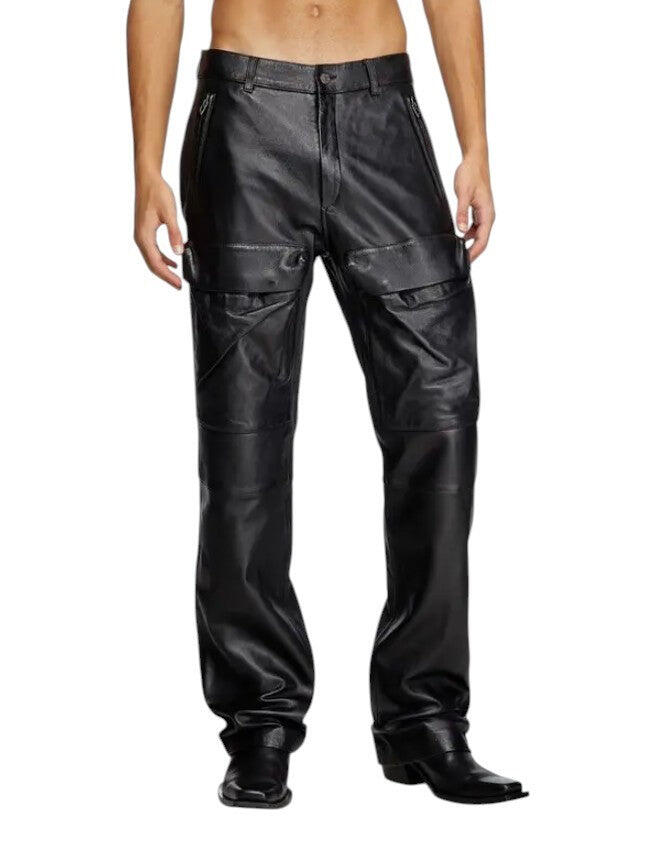 Pantalon - Mode - Hommes - Cuir d’agneau, coupe droite - P-gast - Noir 1/1
