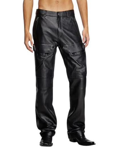 Pantalon - Mode - Hommes - Cuir d’agneau, coupe droite - P-gast - Noir