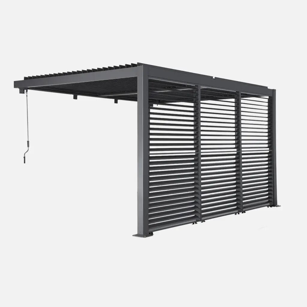 Pérgola bioclimática de aluminio adosada 4x3m + 3 persianas 130cm, Antracita 1/4