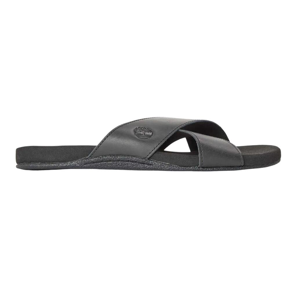 Mens Seaton Bay Cross Strap Leather Slides (Jet Black)