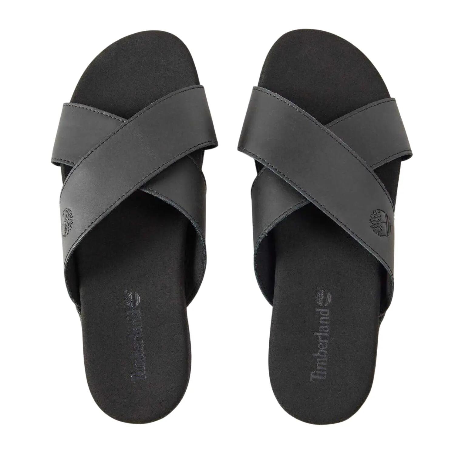 "Seaton Bay" Kreuzriemen Pantoffeln für , Leder Herren Samtschwarz 3/3