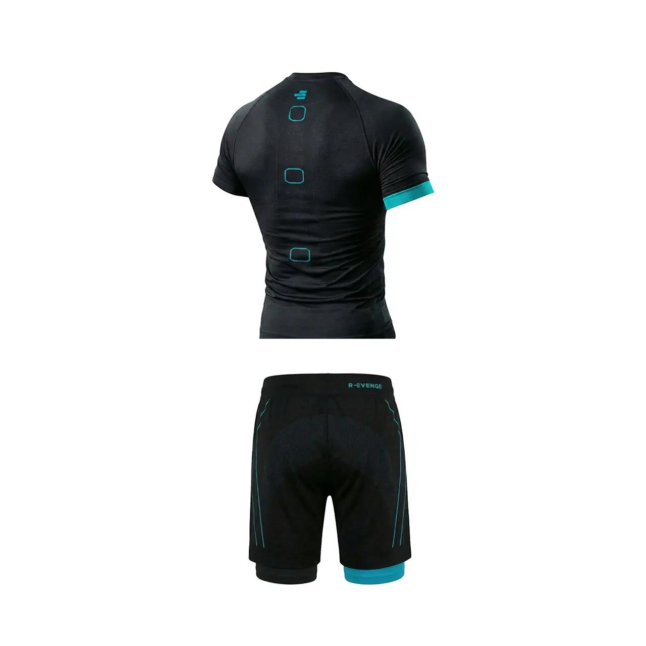 Conjunto técnico para homem, calções + t-shirt, preto/azul-claro. 2/7