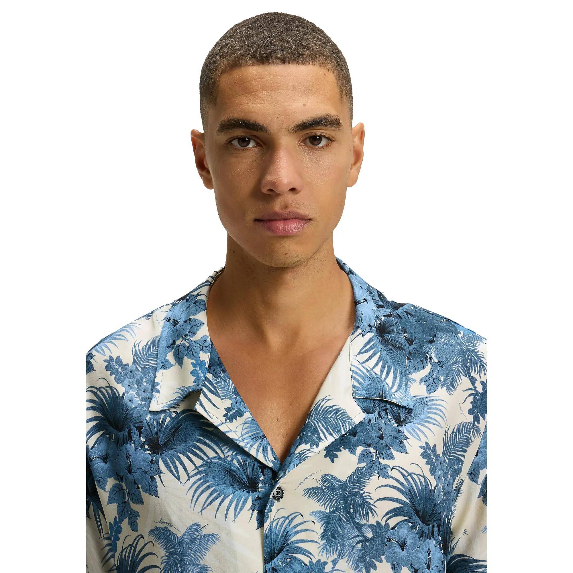 Camicia Regolare Floreale Maniche Corte Uomo Boss Blu 4/4