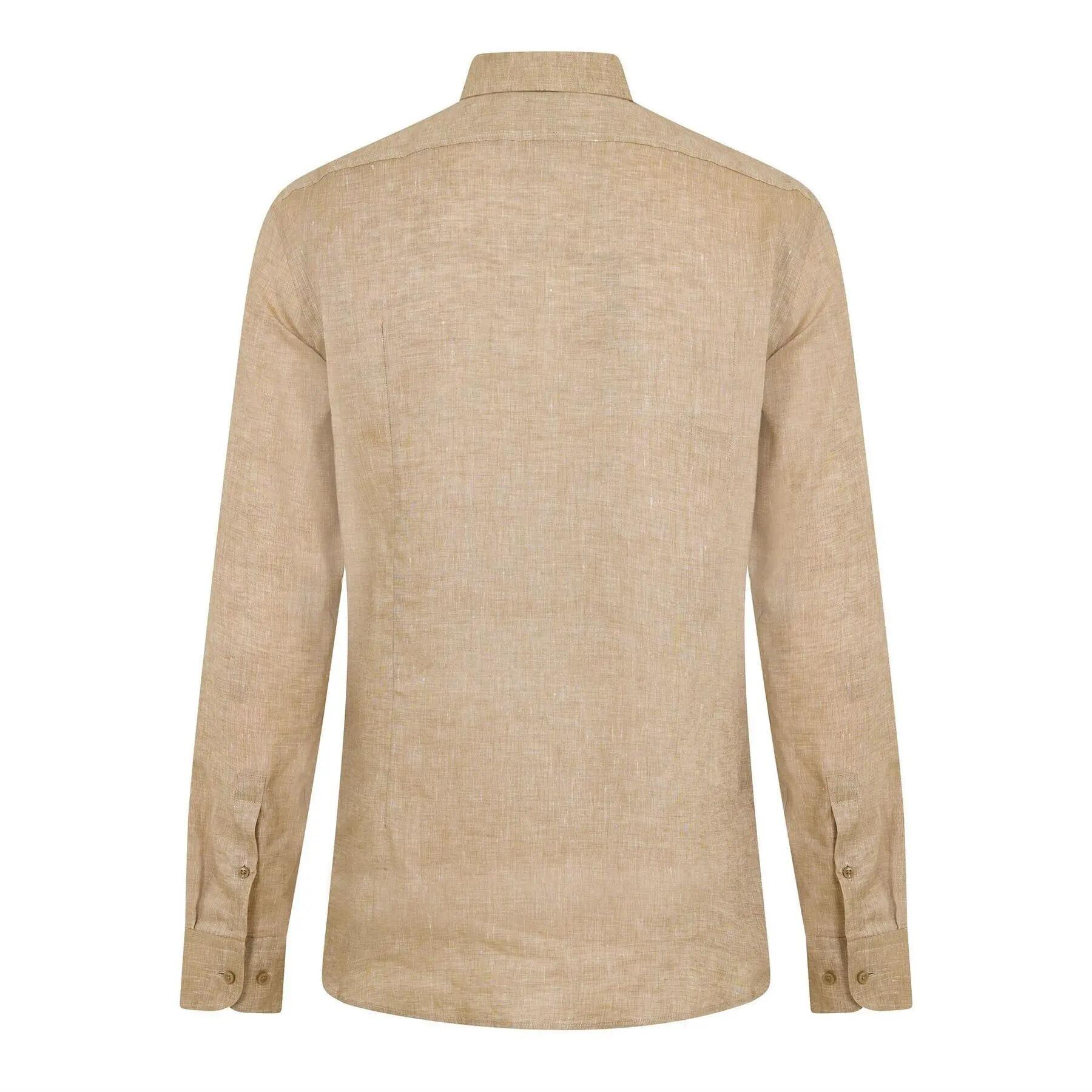 Camicia Formale Lino Collare A Punta Manica Lunga Uomo Boss Beige Chiaro 2/3