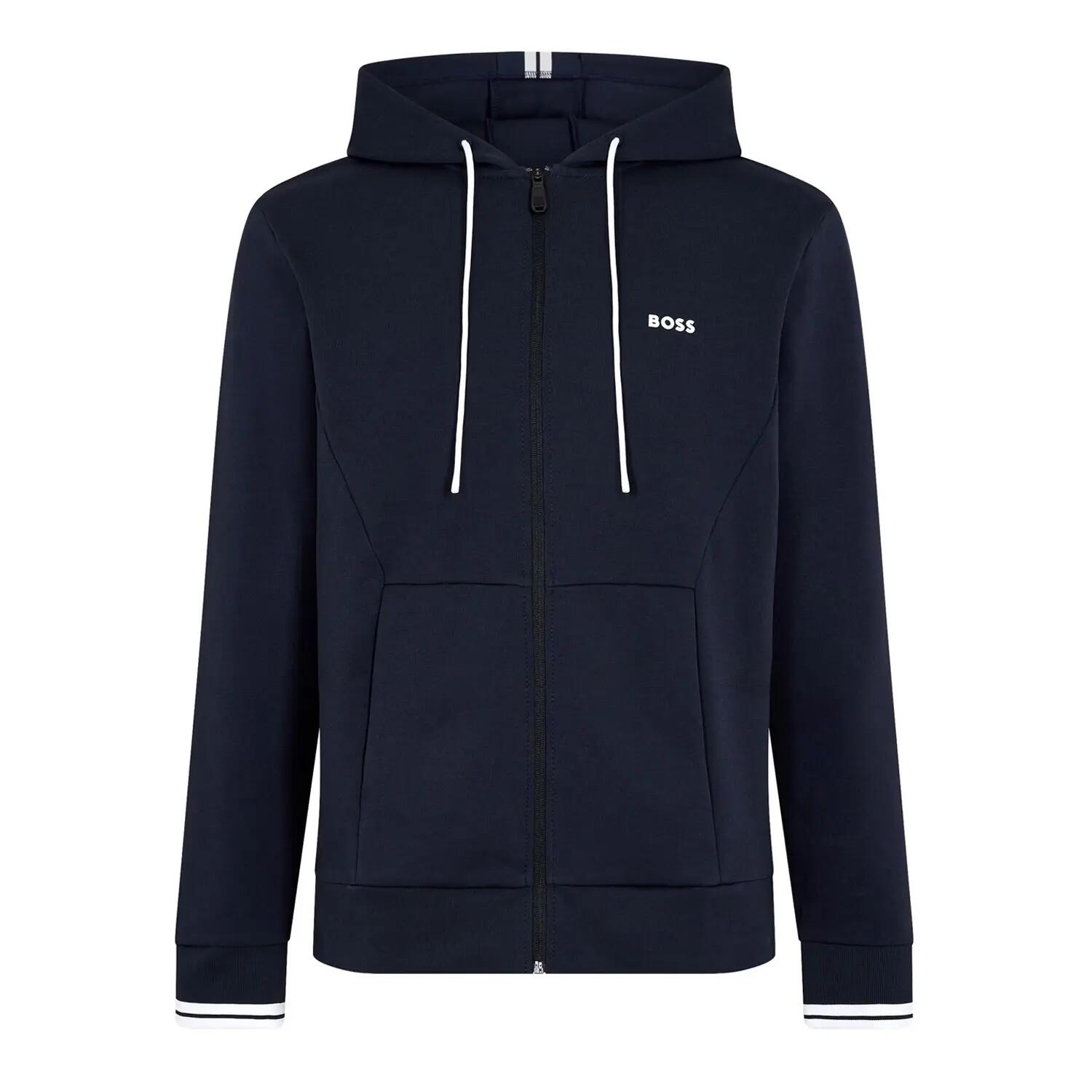 Felpa Con Cappuccio E Zip Intera Sport Elasticizzato Uomo Boss Blu Scuro 2/4