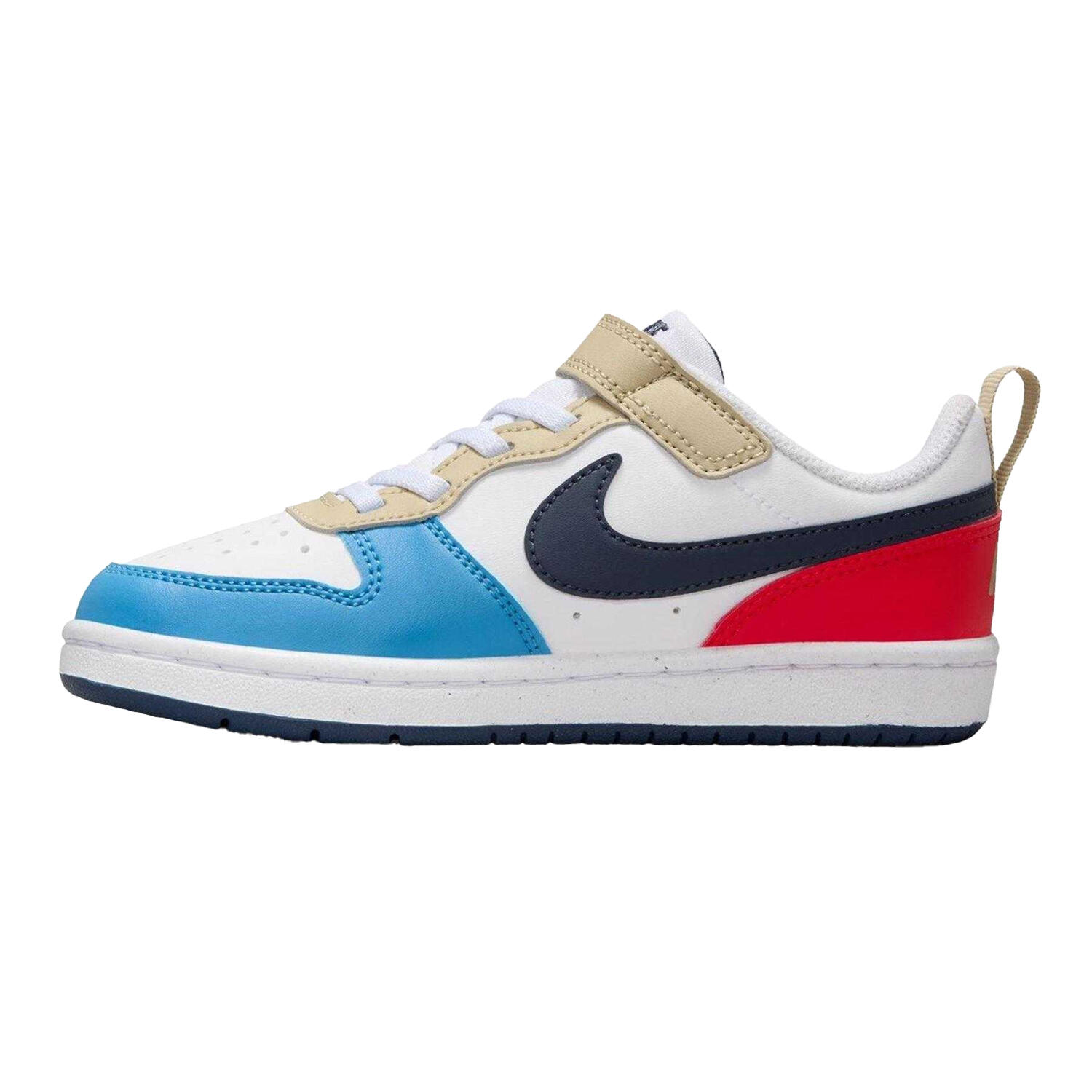 Baskets COURT BOROUGH Garçon (Blanc / Bleu Sombre / Rouge) 3/4