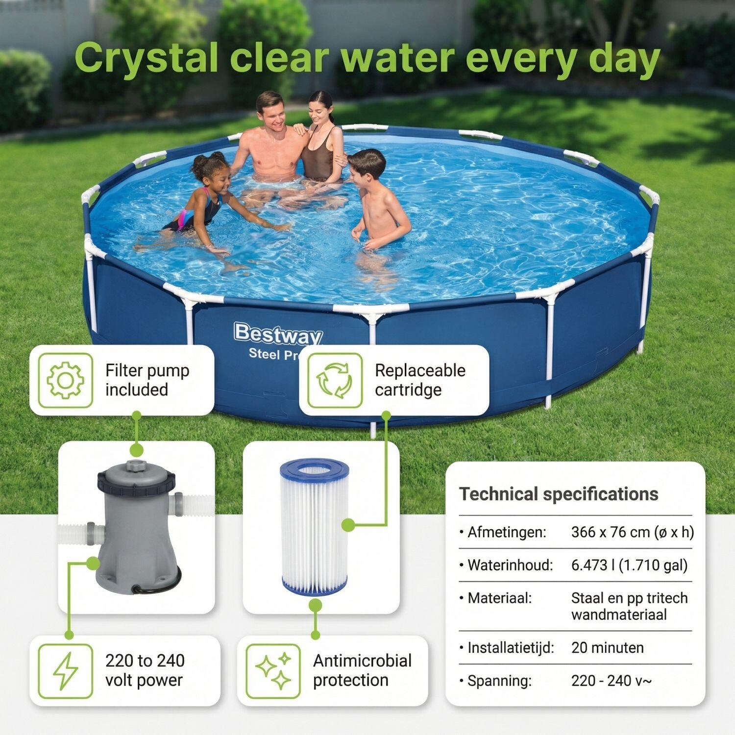 BESTWAY Piscina Bestway Steel Pro Redonda - 366x76 cm - 3-peças S22310 6/6