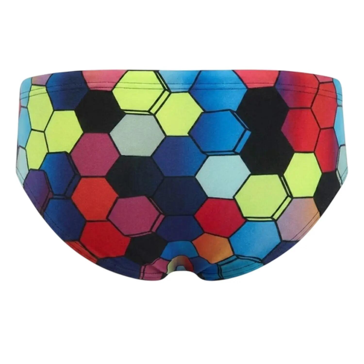 Mens Geometric Hexagon Full Coverage Swim Briefs (Multicoloured) 2/3