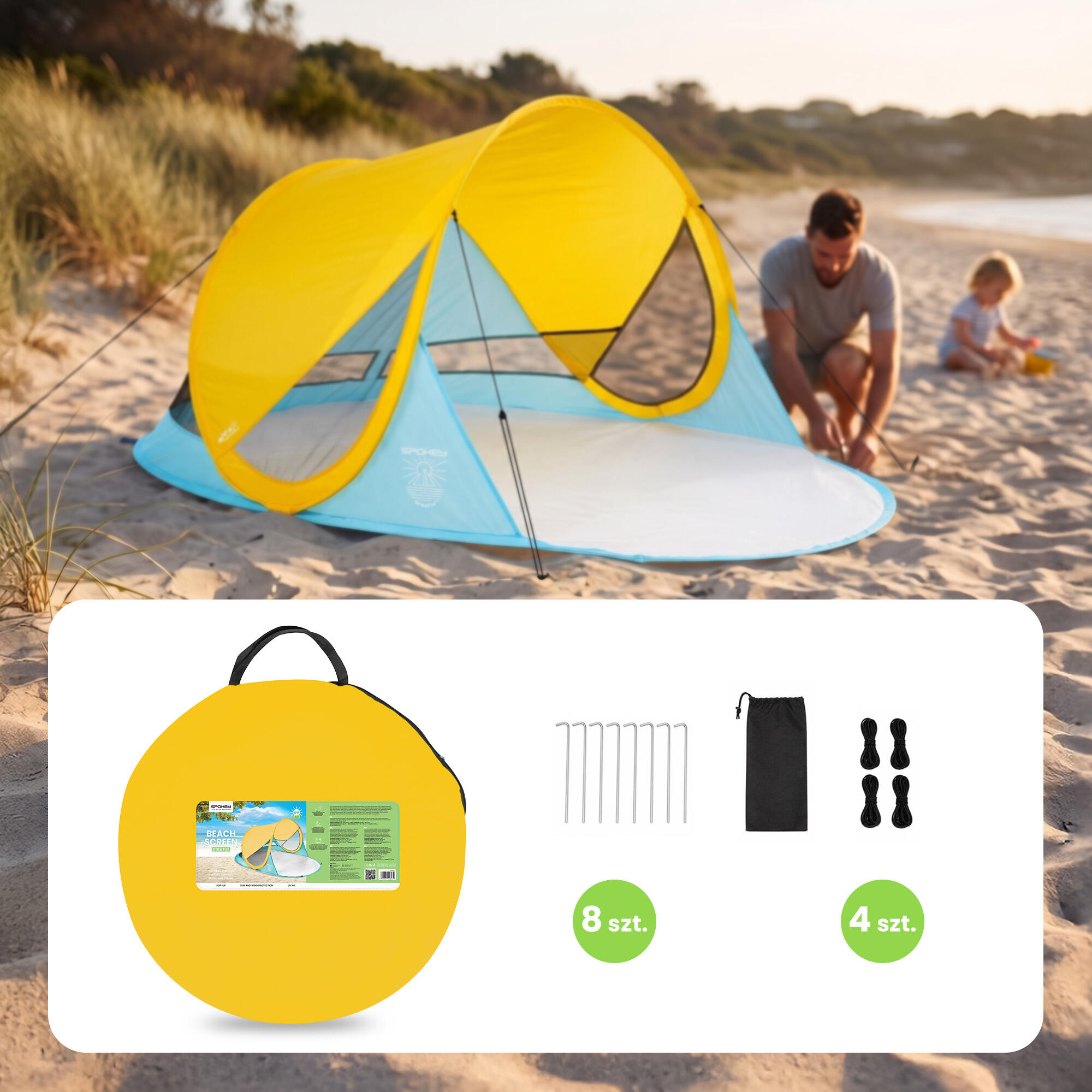 Parawan namiot plażowy samorozkładający Spokey Stratus filtr UV 2/13