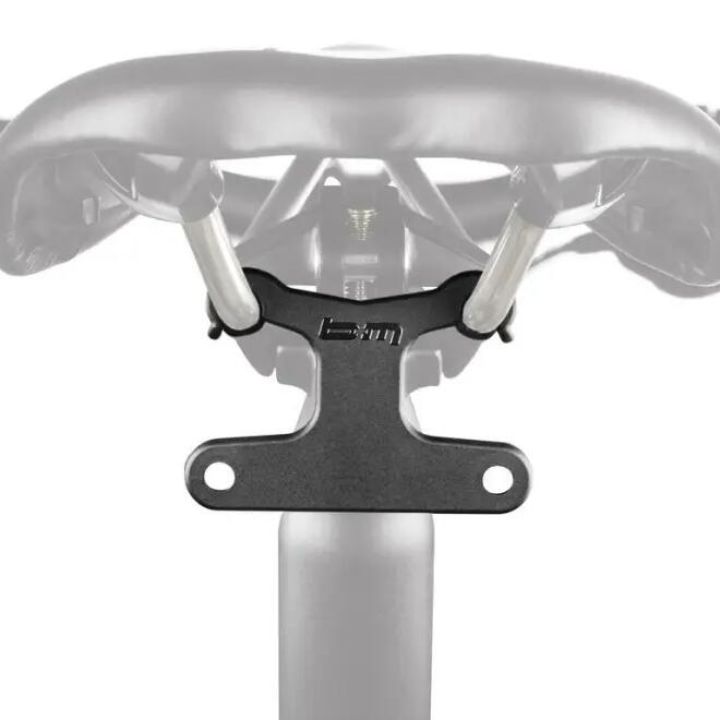 Busch & Müller Rear Light Bracket – Black Plastic, 50 mm Screw Spacing.