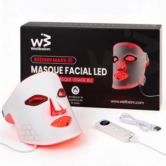 Masque LED Visage Lumière Rouge WELLBEINN Ambre Infrarouge Soin Visage