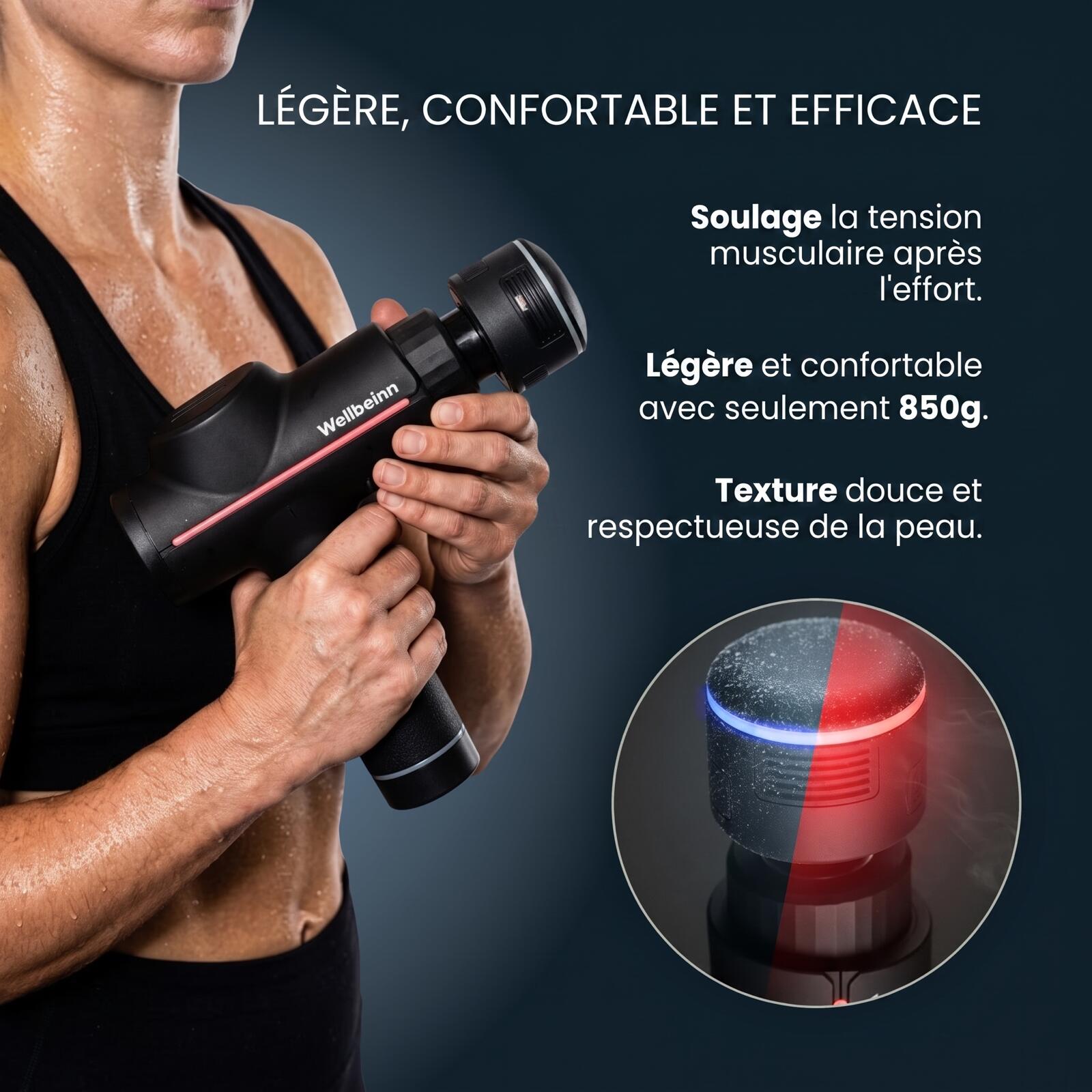 BE-IN 02 — Pistola de Masaje Wellbeinn 3D Pro | Terapia de Frío y Calor + Vibrac 4/7