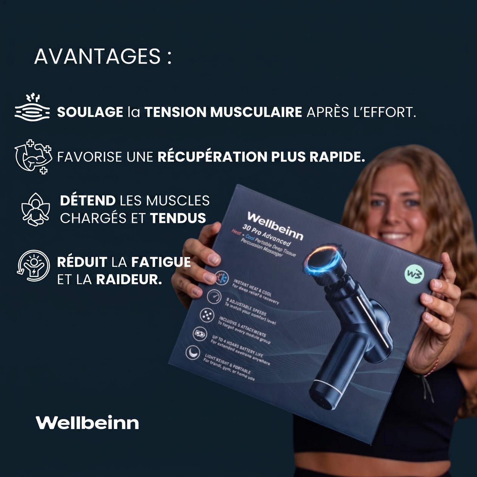 BE-IN 02 — Pistola de Masaje Wellbeinn 3D Pro | Terapia de Frío y Calor + Vibrac 3/7