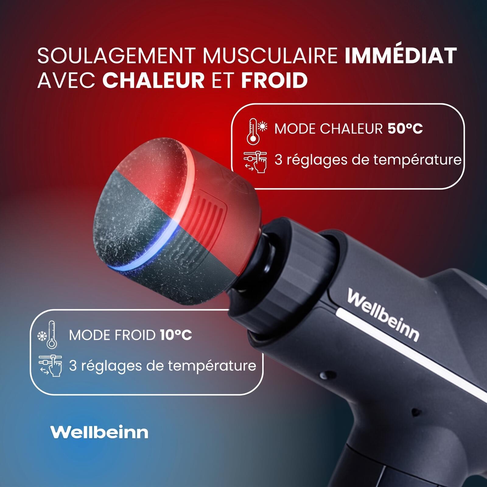 BE-IN 02 — Pistola de Masaje Wellbeinn 3D Pro | Terapia de Frío y Calor + Vibrac 2/7
