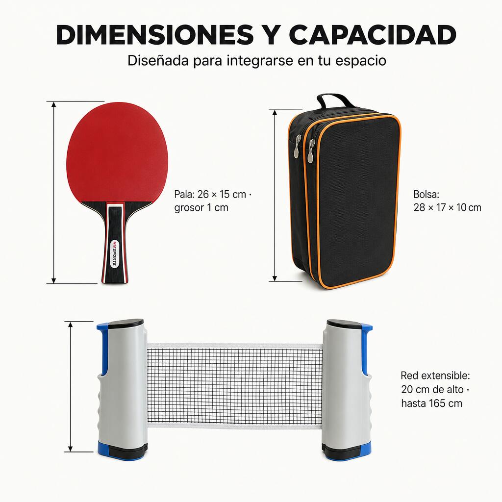 Set Ping Pong Portatile con Rete Retrattile, 2 Racchette e Palline 6/7