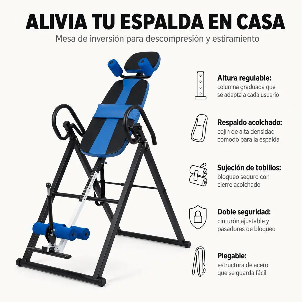 Prancha de Inversão Dobrável com Inclinação Ajustável e Encosto Ergonómico 6/7