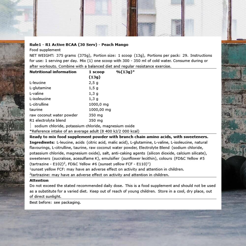 Rule1 R1 Active BCAA (30 Serv) Peach Mango - Aminosäuren - BCAA 3/3