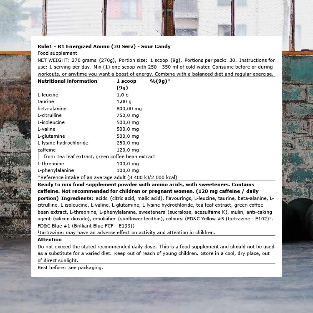 Rule1 R1 Energized Amino (30 Serv) Sour Candy - Acides aminés 3/3