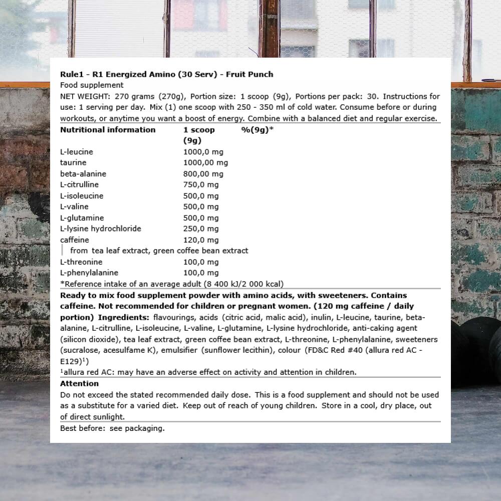 Rule1 R1 Energized Amino (30 Serv) Fruit Punch - Acides aminés 3/3