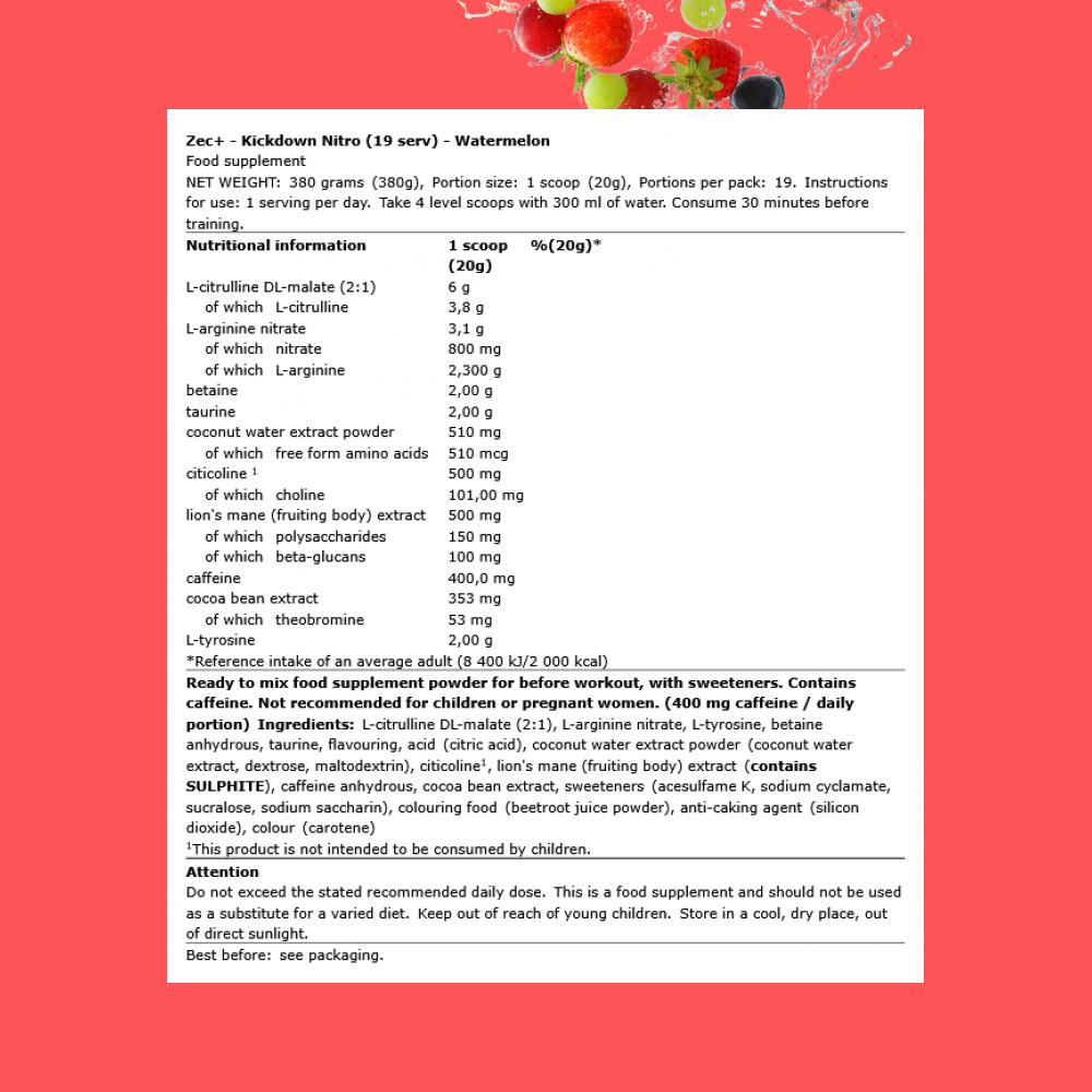 Zec+ Kickdown Nitro (19 serv) Watermelon - Pre-allenamento 3/3