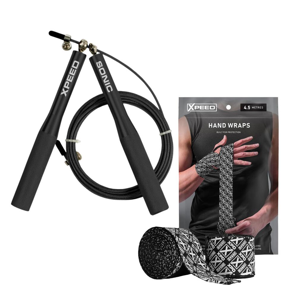 Xpeed Sonic Speed Rope + Boxing Hand Wraps Bundle