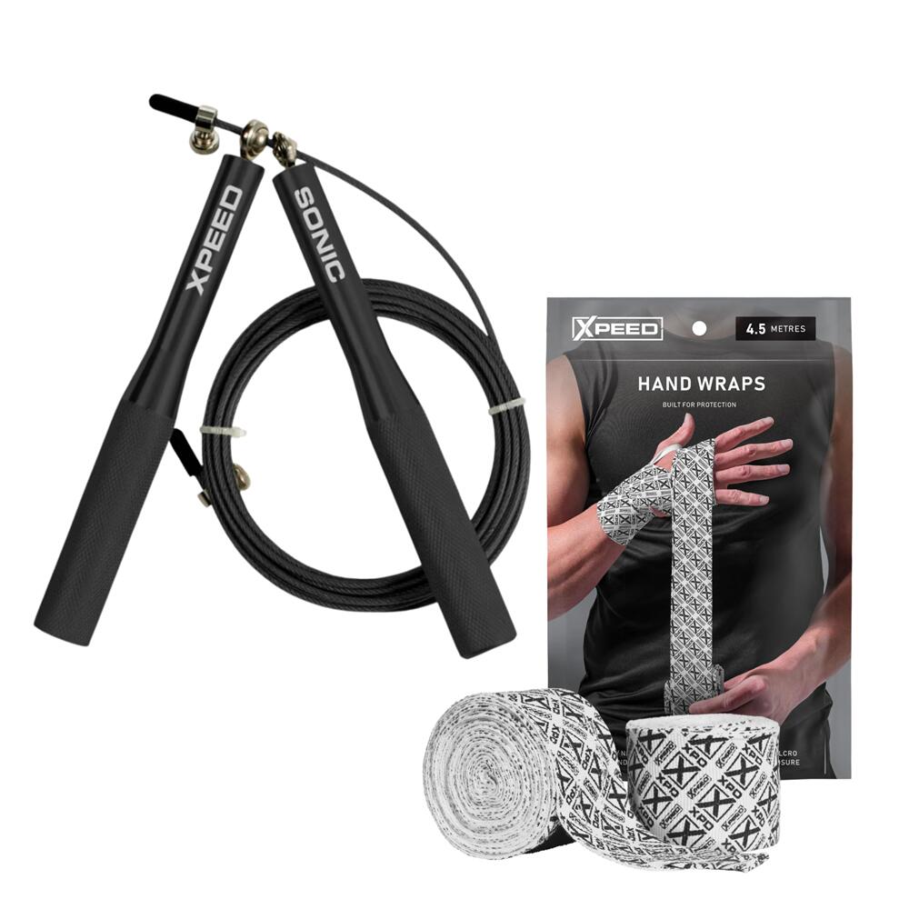 Xpeed Sonic Speed Rope + Boxing Hand Wraps Bundle