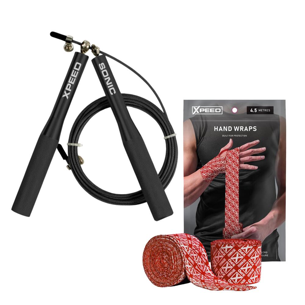 Xpeed Sonic Speed Rope + Boxing Hand Wraps Bundle