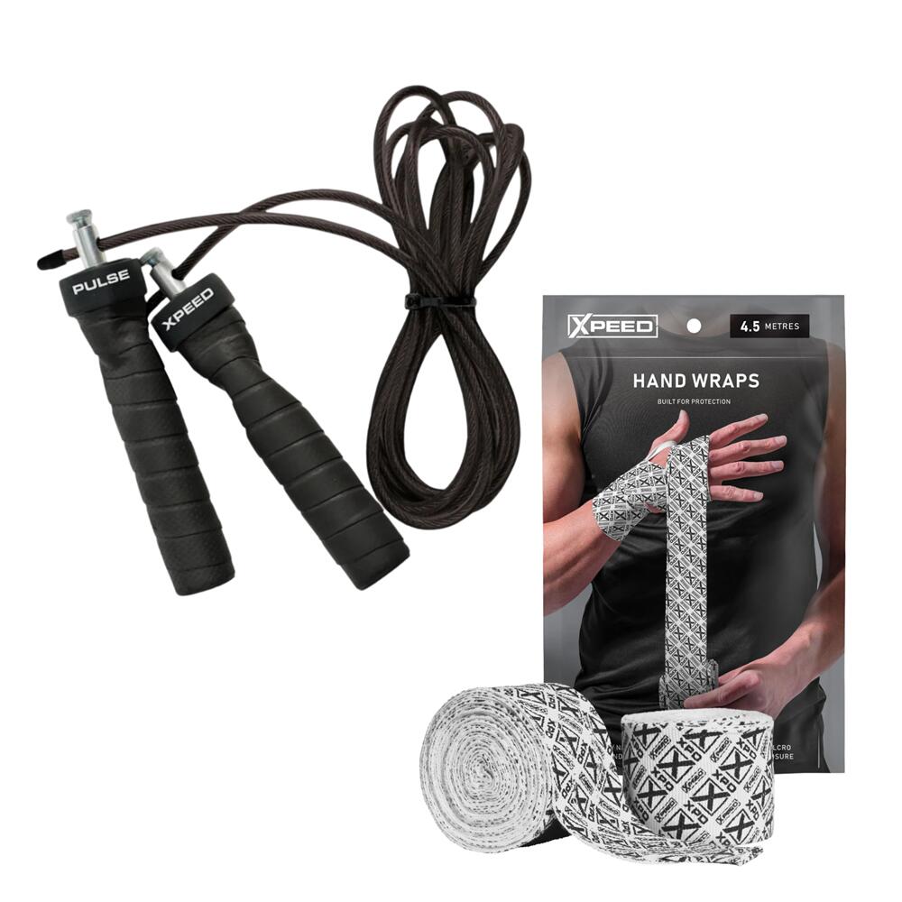 Xpeed Pulse Weighted Skipping Rope + Boxing Hand Wraps Bundle