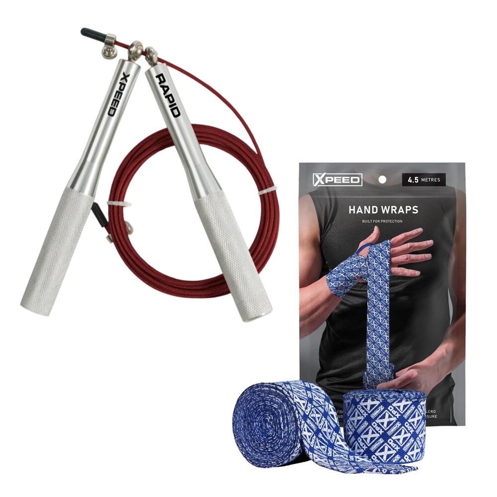 Xpeed Rapid Weighted Speed Rope + Boxing Hand Wraps Bundle