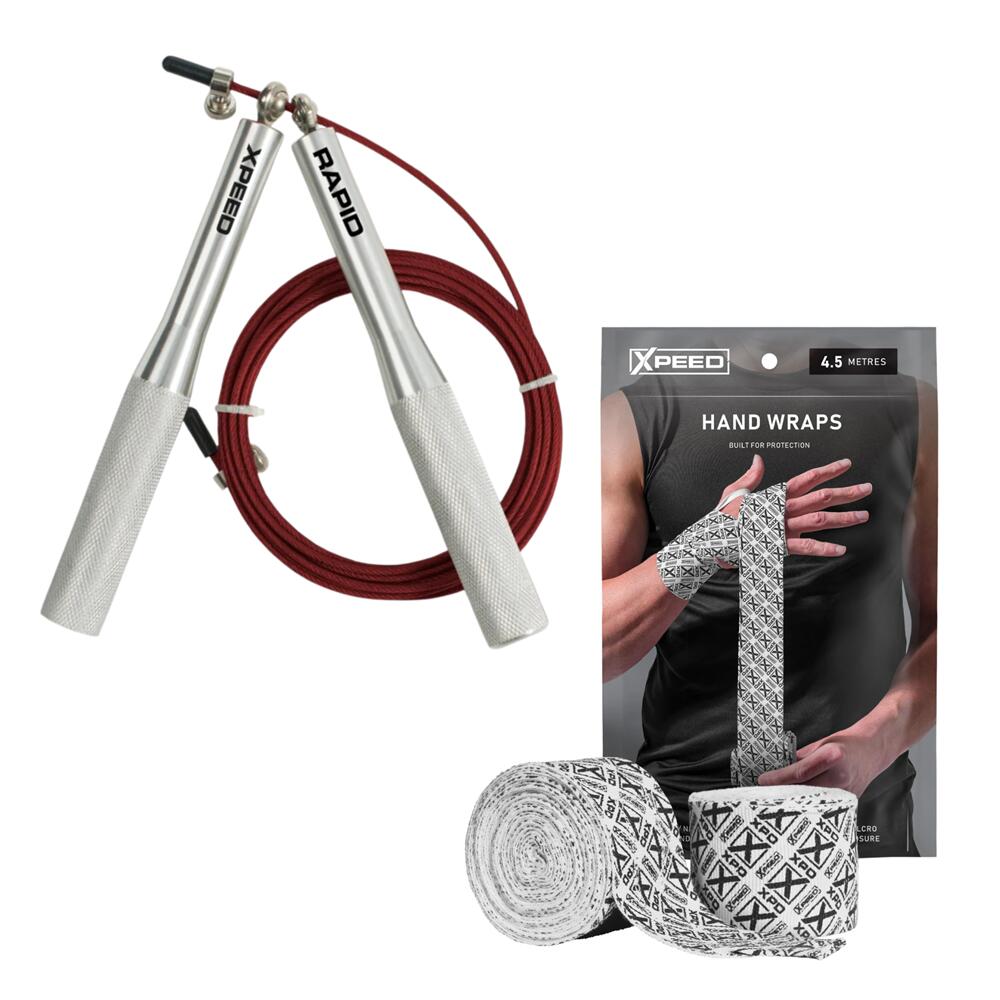 Xpeed Rapid Weighted Speed Rope + Boxing Hand Wraps Bundle