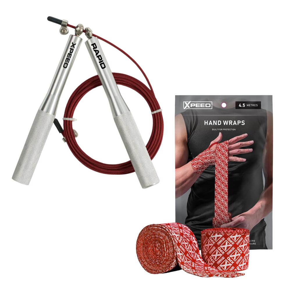 Xpeed Rapid Weighted Speed Rope + Boxing Hand Wraps Bundle