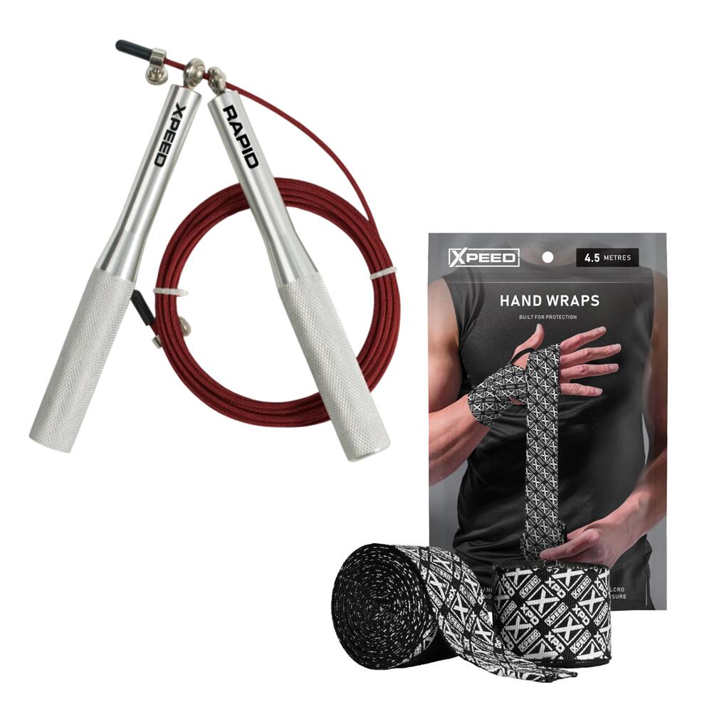 Xpeed Rapid Weighted Speed Rope + Boxing Hand Wraps Bundle