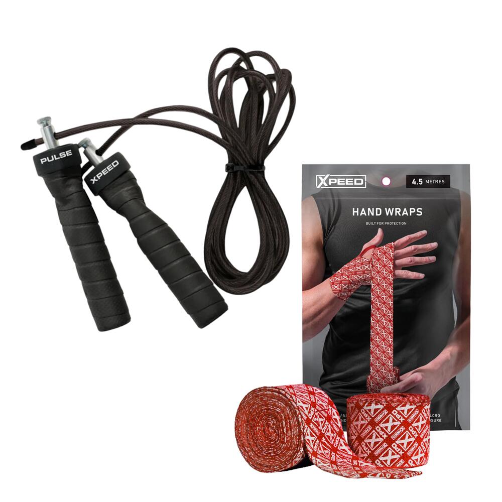 Xpeed Pulse Weighted Skipping Rope + Boxing Hand Wraps Bundle