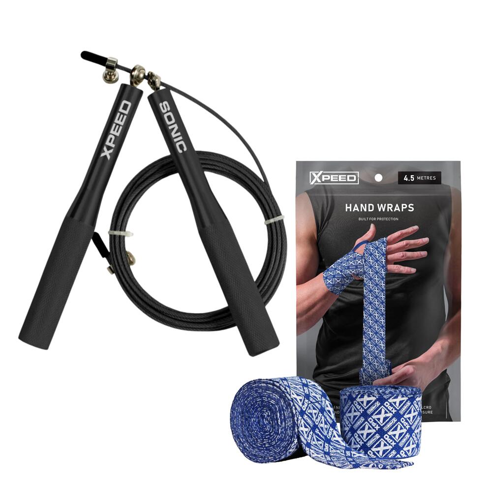 Xpeed Sonic Speed Rope + Boxing Hand Wraps Bundle