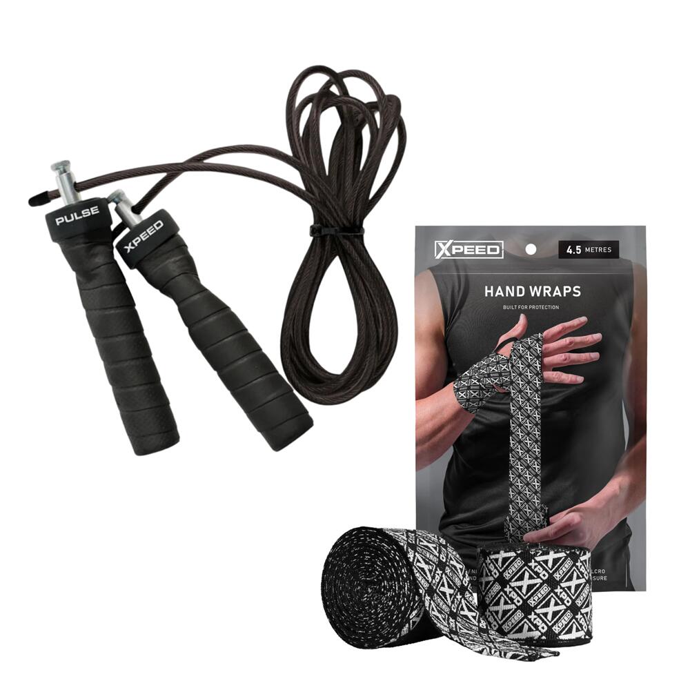 Xpeed Pulse Weighted Skipping Rope + Boxing Hand Wraps Bundle