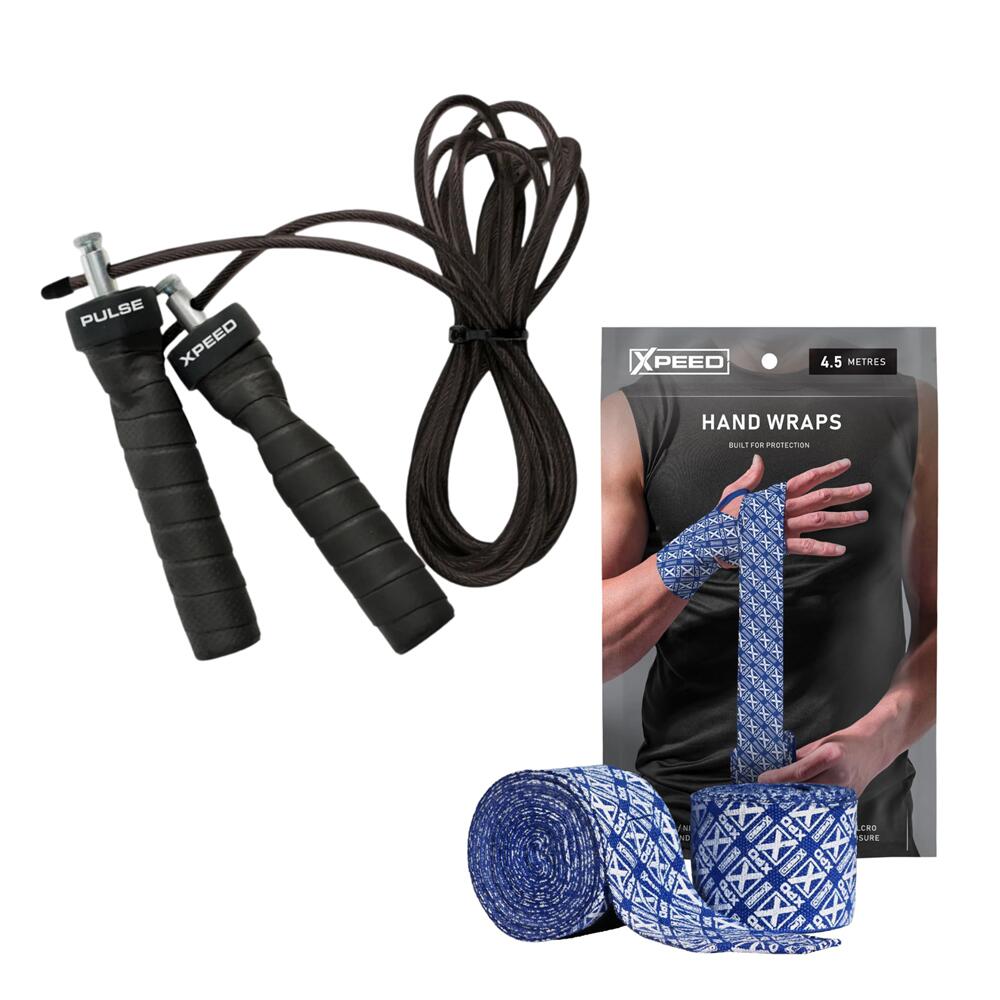 Xpeed Pulse Weighted Skipping Rope + Boxing Hand Wraps Bundle