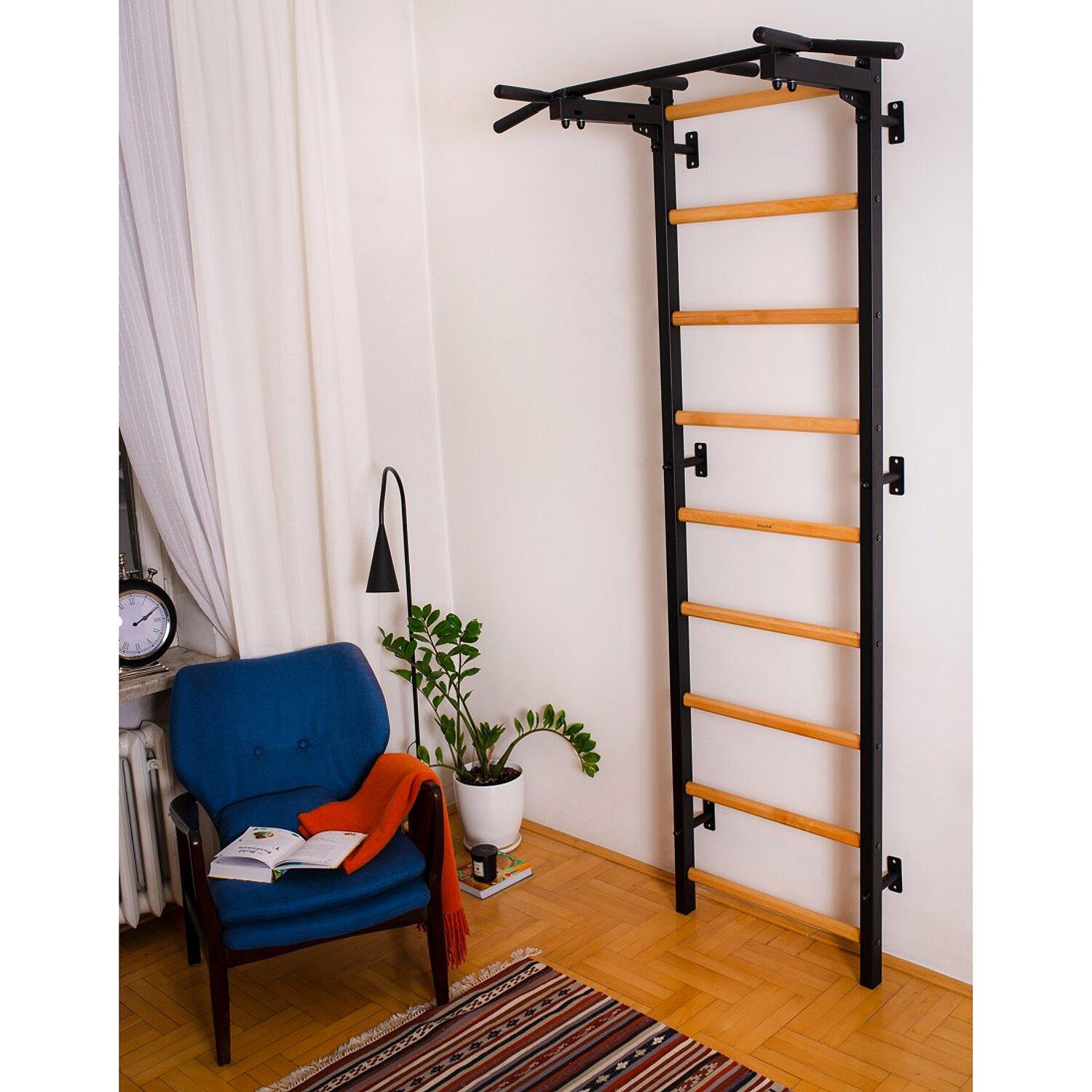 Sprossenwand Fitness-System 721, mit fest montierter Klimmzugstange 721B 3/4