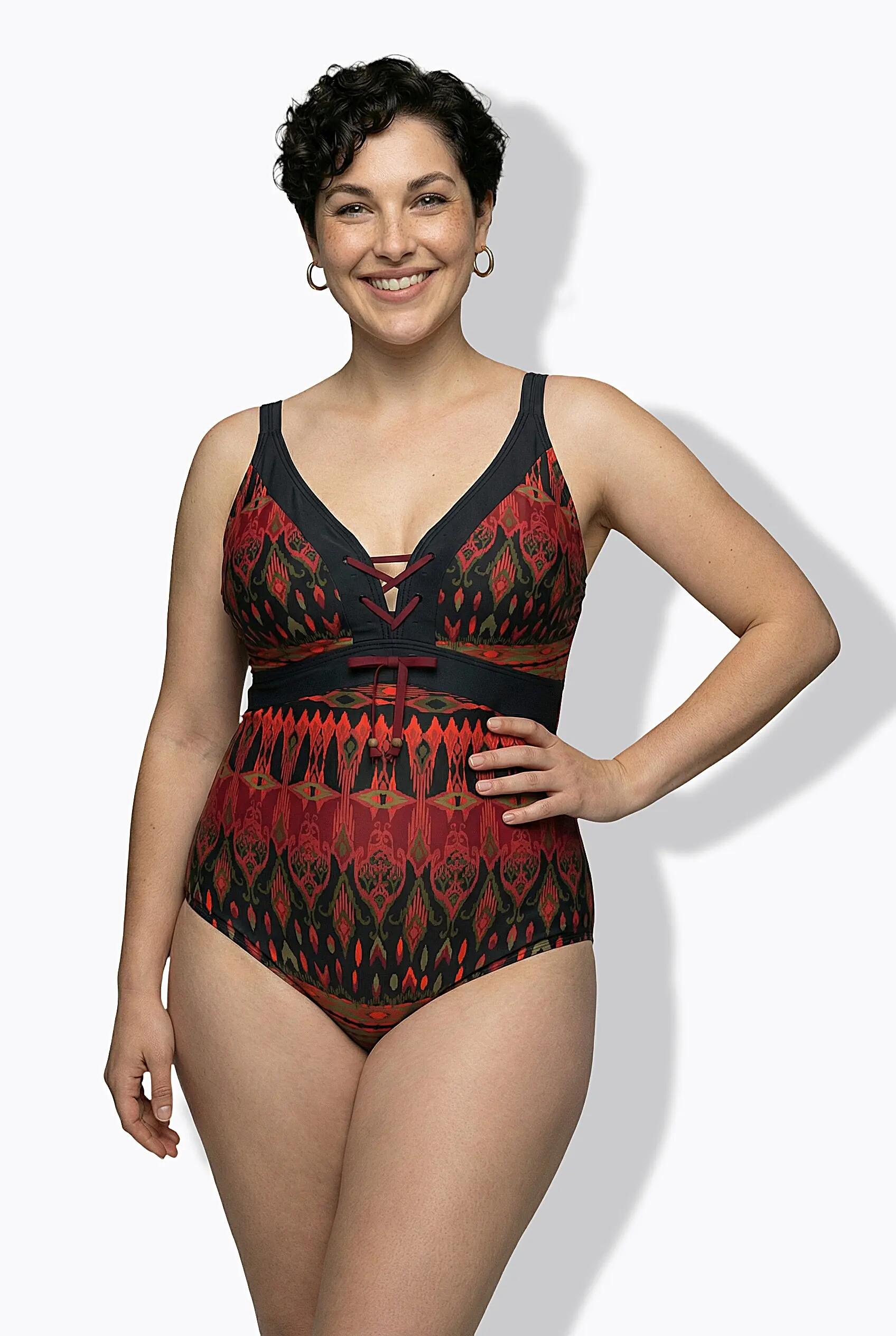 Dames Badpak vetersluiting zachte cups gerecycled 11/13