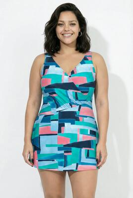 Dames badjurk grafische print zachte cups wikkellook