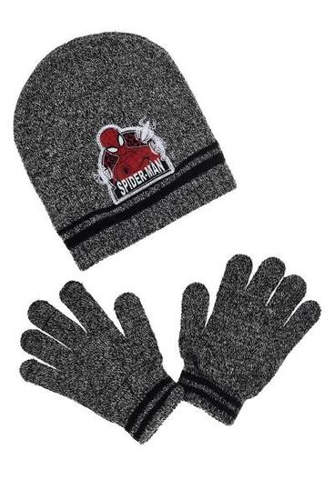 Ensemble chapeau et gants Spiderman gris