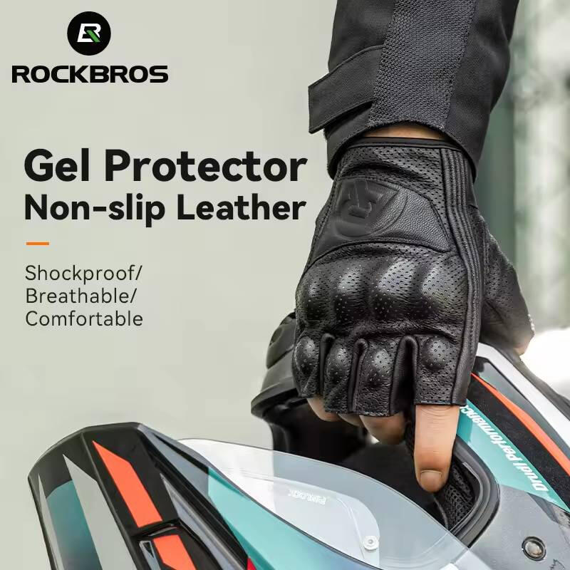 Skórzane rękawiczki motocyklowe ROCKBROS z krótkimi palcami 5/6