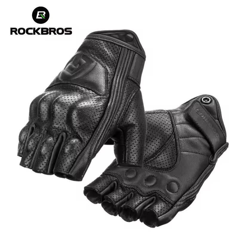 Skórzane rękawiczki motocyklowe ROCKBROS z krótkimi palcami 4/6