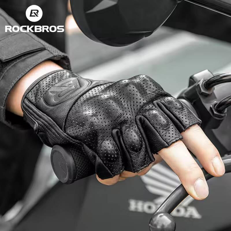 Skórzane rękawiczki motocyklowe ROCKBROS z krótkimi palcami 2/6
