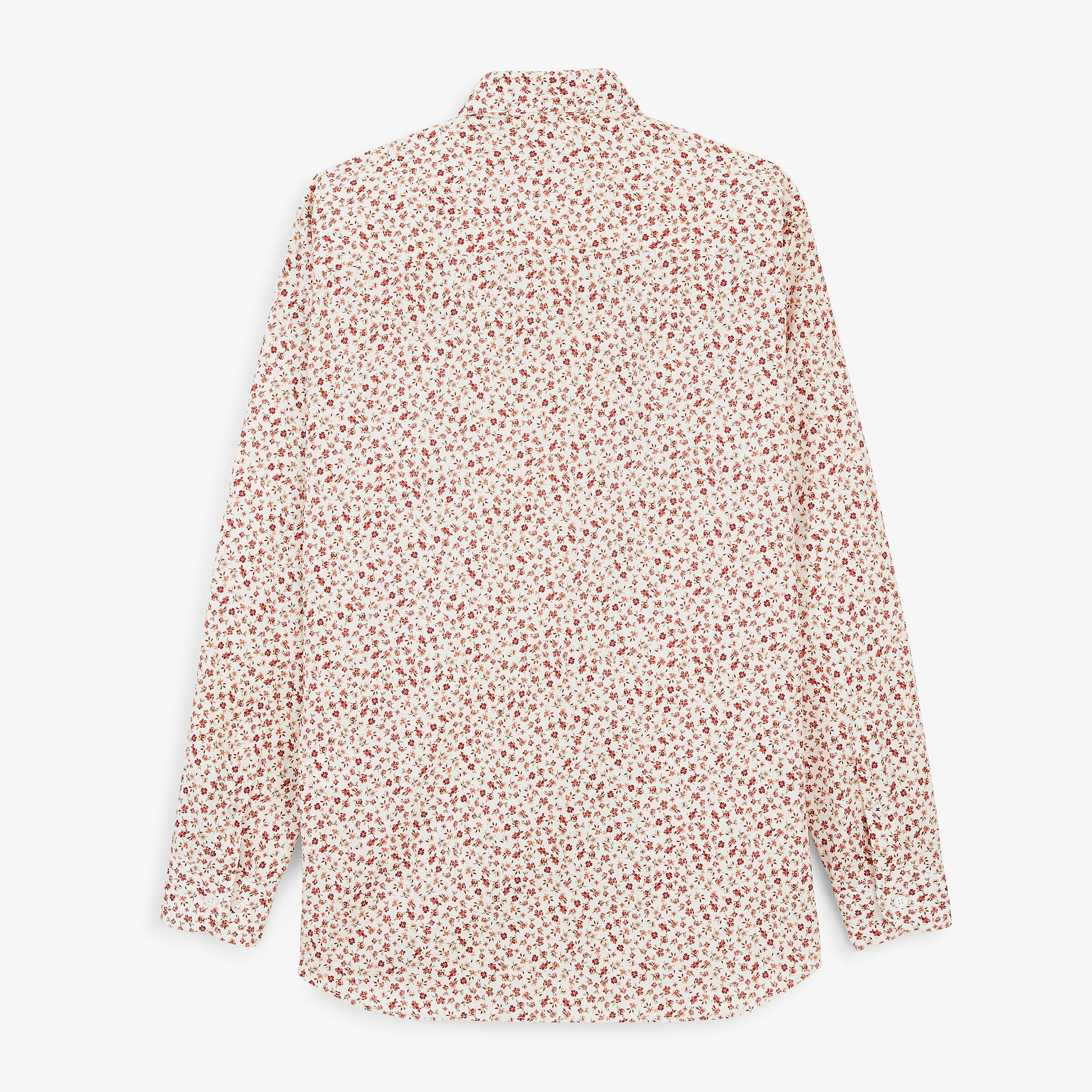 Chemise manches longues coton imprimé petites fleurs rouge cerise 2/4