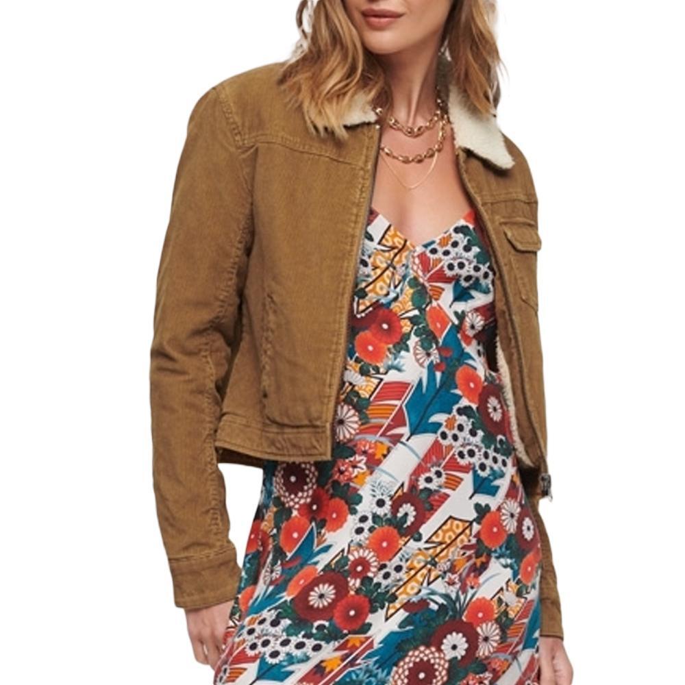 Superdry Women's Cord Lined Cropped Camel Jacket