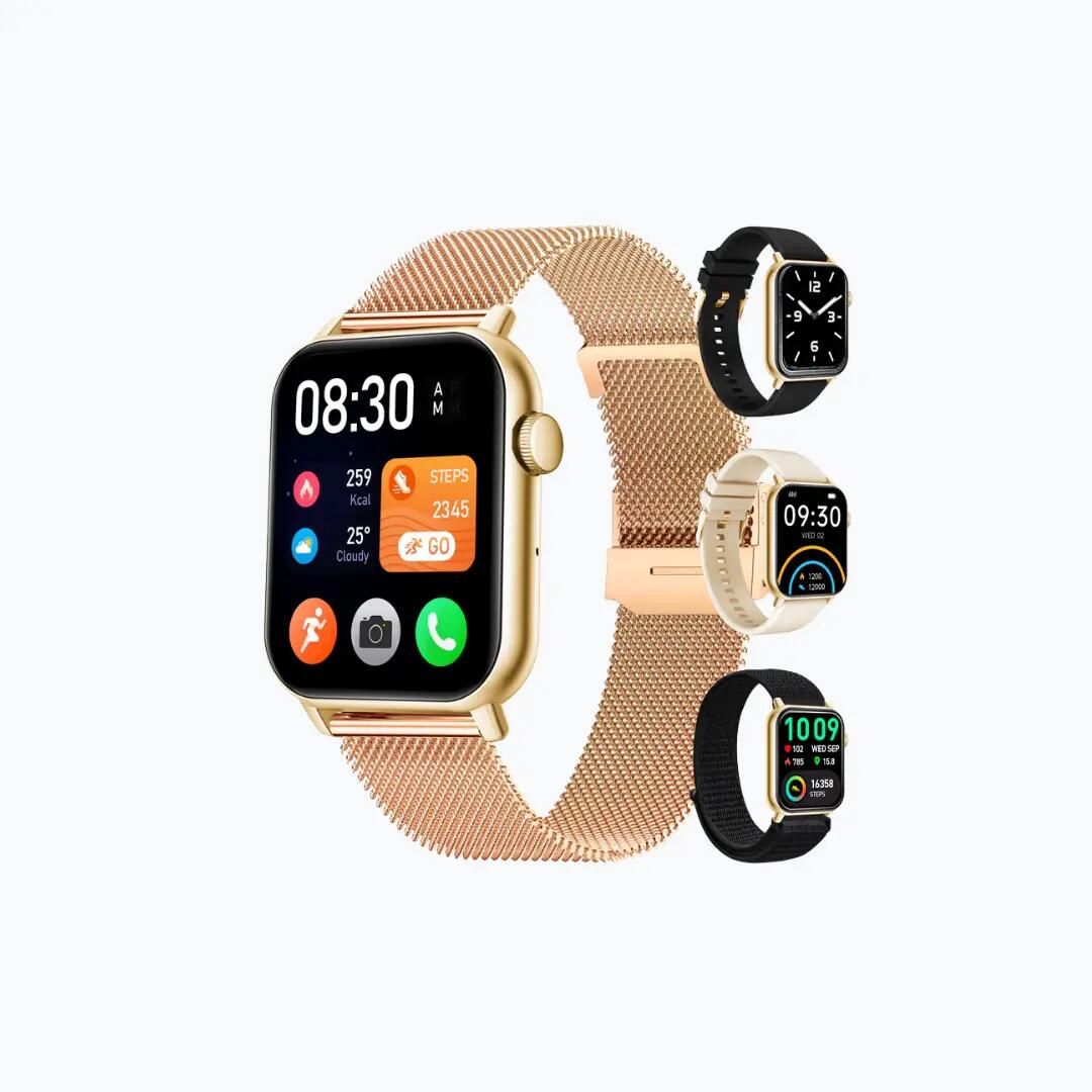 Siltcon Smartwatch Pro met Belfunctie, Hartslagmeter en 4 Bandjes Goud 1/1
