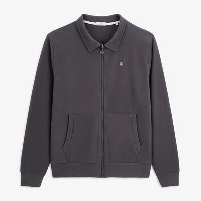 Sweatshirt met ritssluiting, french rib en overhemdkraag