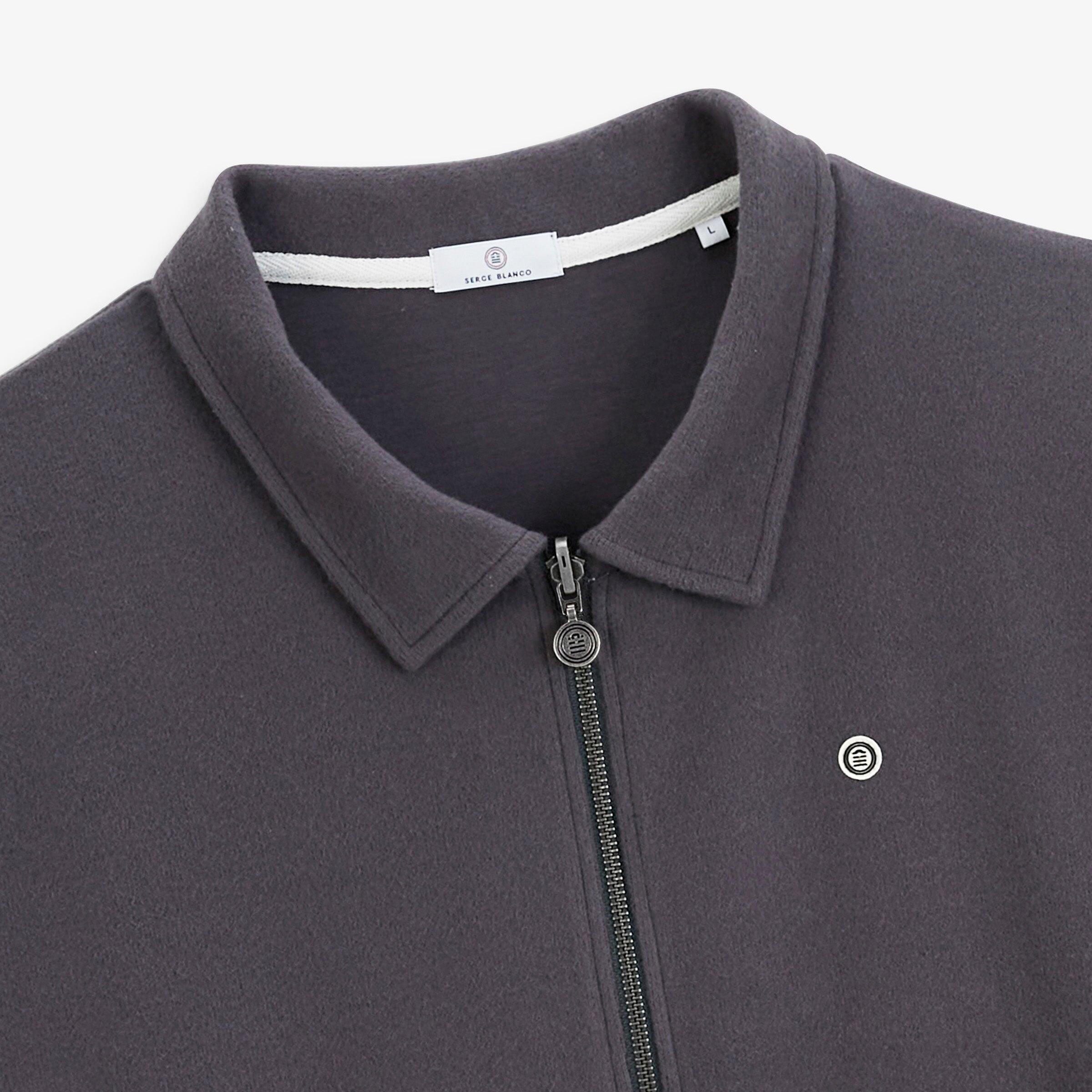 Felpa con zip French Rib e collo a camicia 3/4