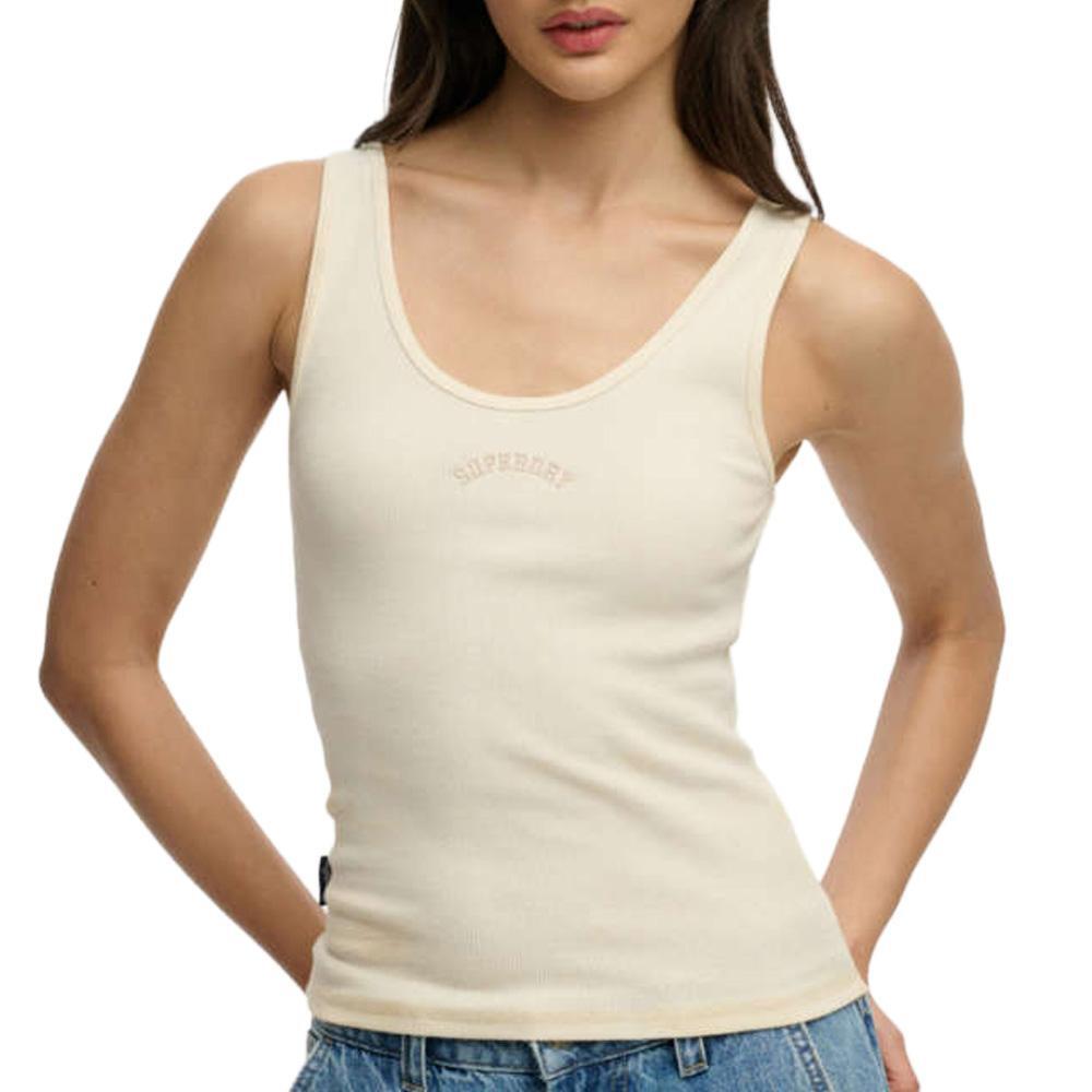 Superdry Women's Beige Logo Scoop Vest Top